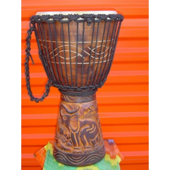 SALE! 24" Tall Deep Carved Mahogany Djembe Drum M18, ELEPHANT, FREE Head Cover
