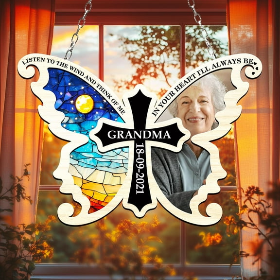SALE 50 Personalized Butterfly Memorial Suncatcher Custom Photo Window Hanging Remembrance Gift Loss of Mom Sympathy Gift In Loving Memory 1800637420 8860