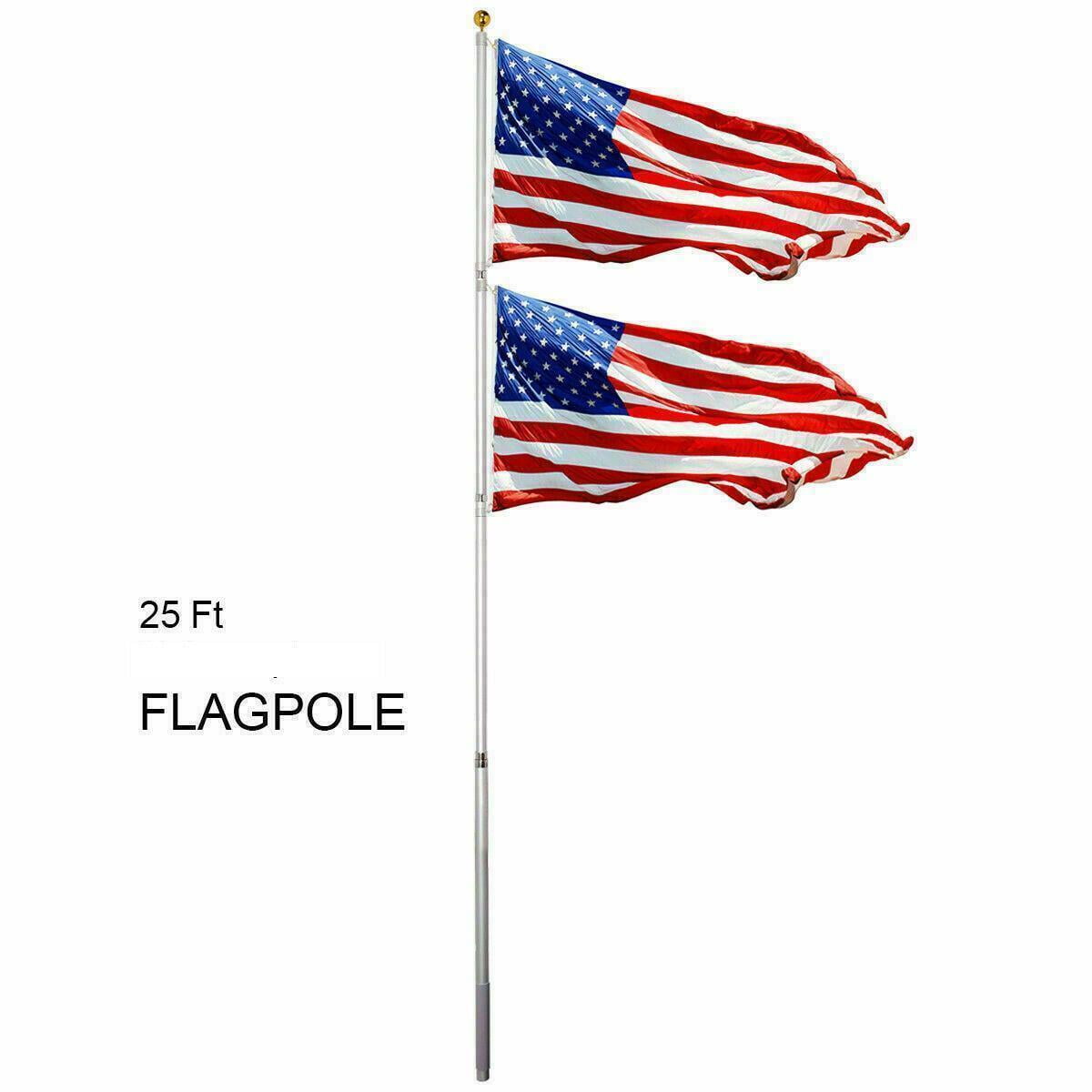 SALE CLEARANCE 25FT Black Flag Pole Kit with 3'x5' American Flag (2 pcs) Heavy Duty Aluminum Outdoor In ground Telescoping Flagpole for Outside Yard Residential Commercial