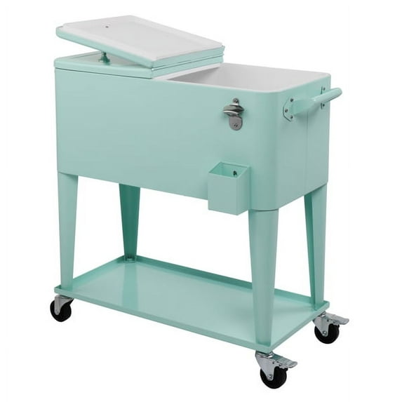 SALE CLEARANCE 80qt Outdoor Steel Rolling Cooler Cart for Cookouts, Tailgating, BBQ w/Bottle Opener, Catch Tray, Drain Plug, and Locking Wheels - Green