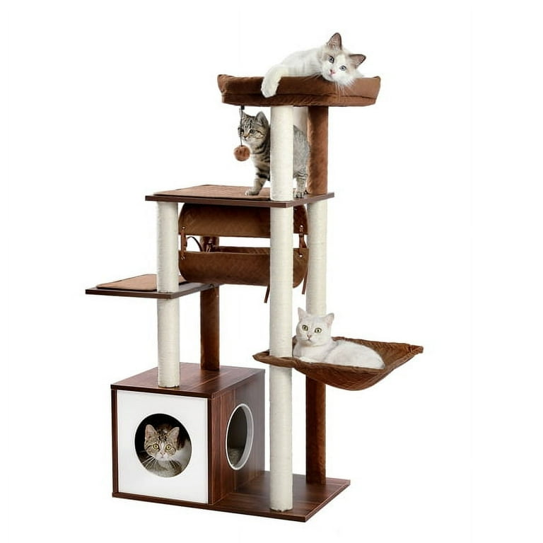 SALE CLEARANCE Modern Cat Tree 6 Levels Wooden Cat Tower with Sisal Scratching Posts Roomy Condo Spacious Perch Super Large Hammock and Swing