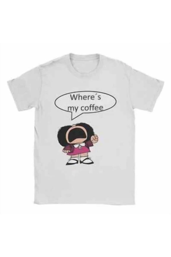 SALE Mafalda Coffee T Shirt for Men 100% Cotton Fun T-Shirts Crewneck Tee Shirt