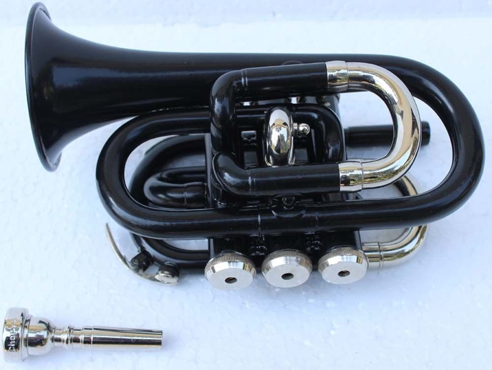 SALE ON Bb Flat Black nickel Finishing Pocket Trumpet W/Free Case+Mouthpiece