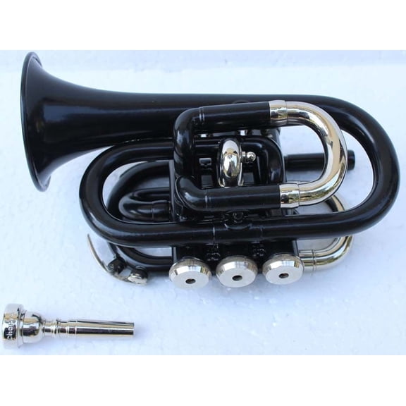 SALE ON Bb Flat Black nickel Finishing Pocket Trumpet W/Free Case+Mouthpiece