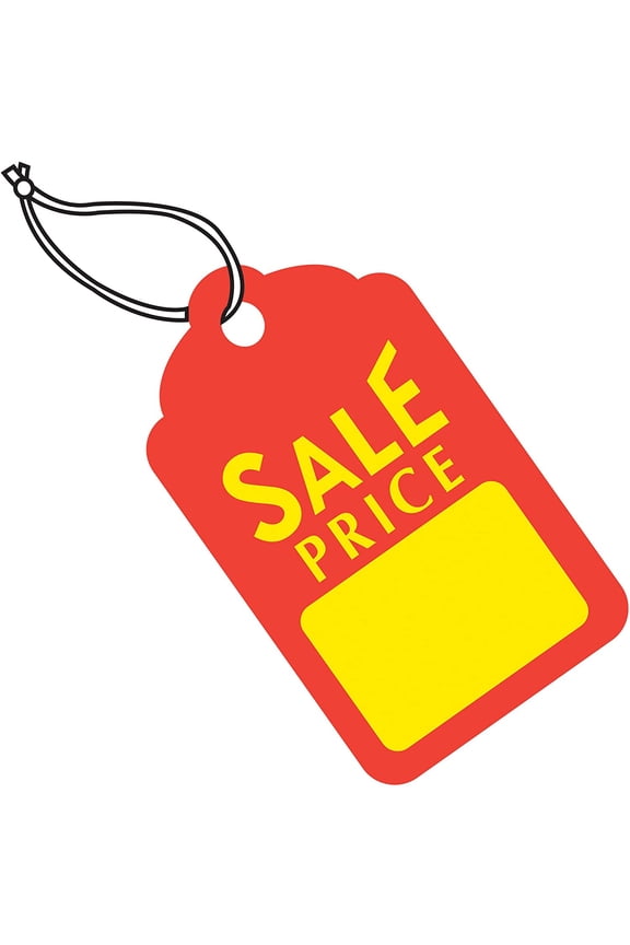 SALE PRICE Merchandise Tags, 2-3/4" x 1-11/16", Rd/Yw, Pre-strung - Case / 1,000