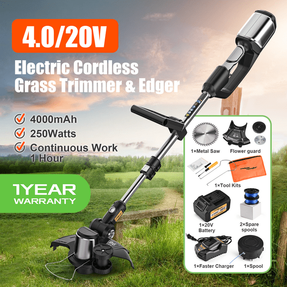 SALEM MASTER 12-inch Cordless String Trimmer 20V 4.0Ah Battery and Fasting Charger