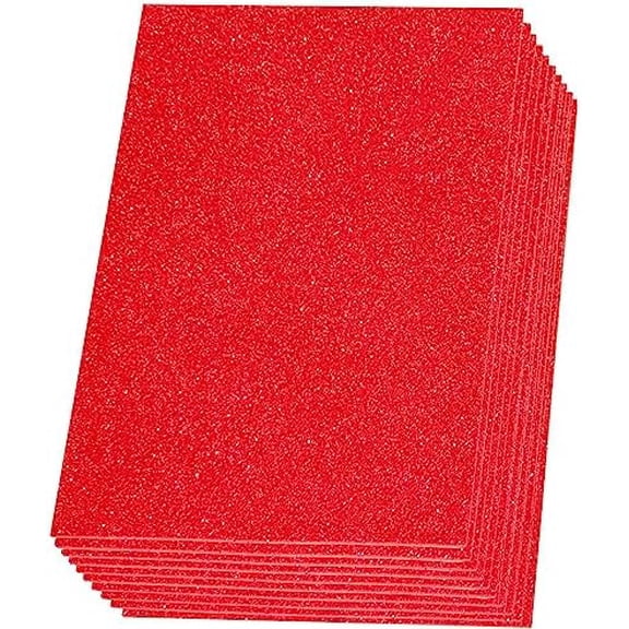 SALEMAR Red Sticky Glitter Foam Sheets for Craft, 10 Packs Thick Self-Adhesive Sparkle EVA Paper Stickers for Craft Projects, 30 x 20cm