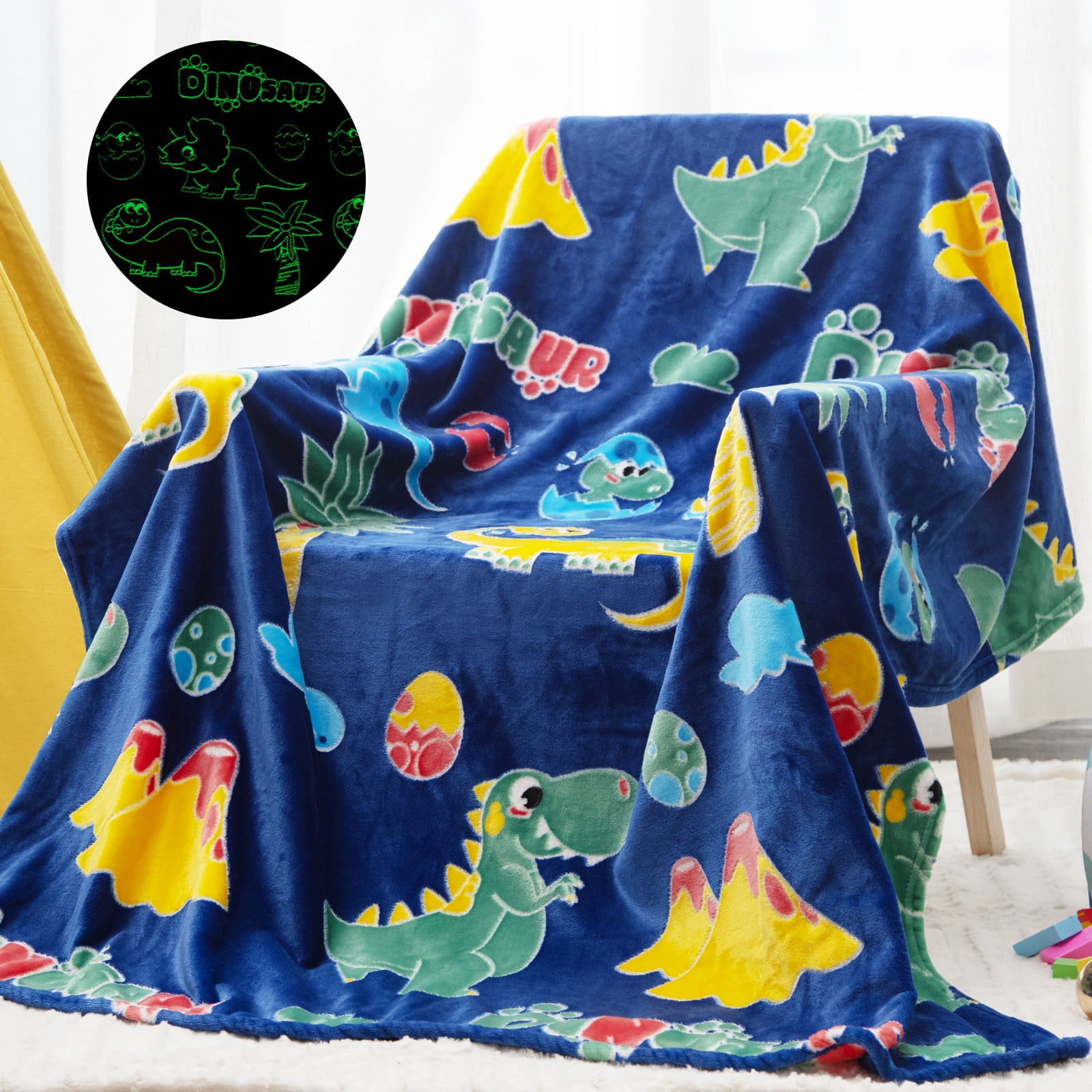 SALIMAH Glow in the Dark Dinosaur Blanket Gifts for Boys,Dino Soft Kids