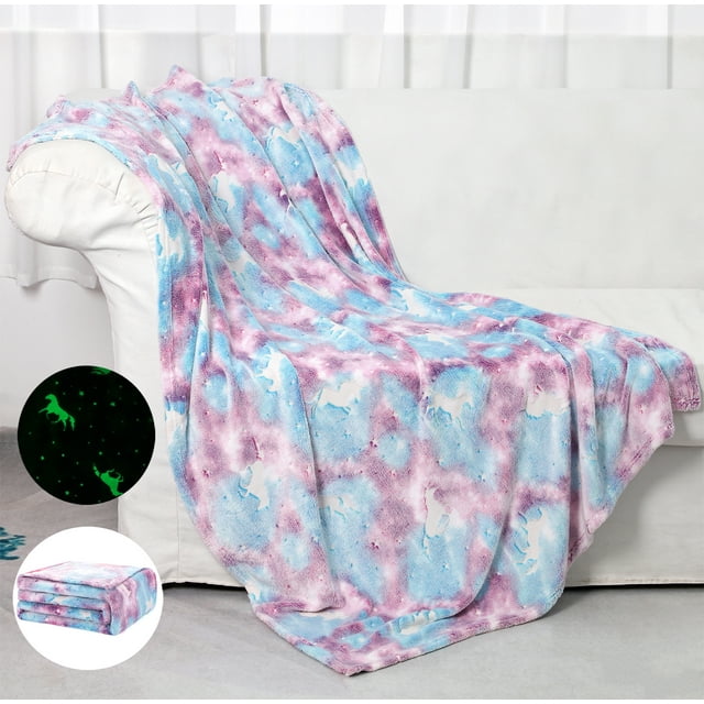 SALIMAH Glow in the Dark Throw Blanket,Unicorns Blanket for Girls