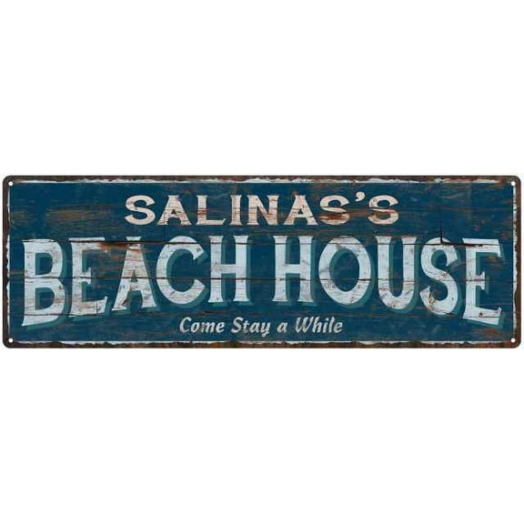 SALINAS'S Beach House Blue Rustic Cabin Home Decor 6x18 Metal 206180026490