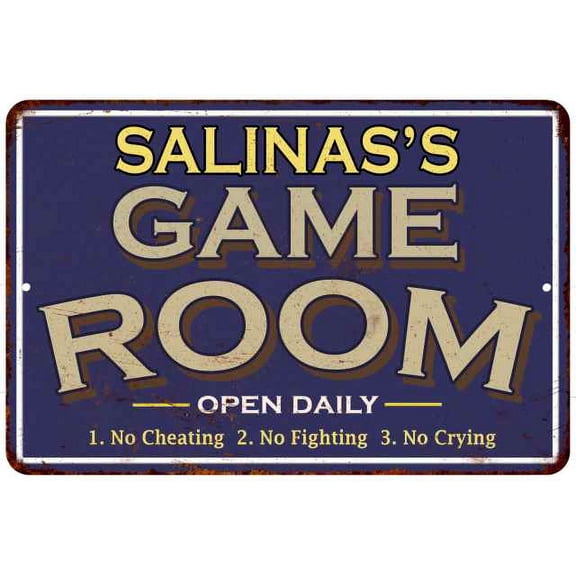 SALINAS'S Blue Game Room Gift Sign Metal Wall Decor 12x18 112180002403