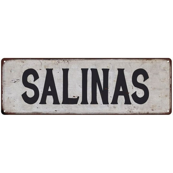 SALINAS Vintage Look Rustic Metal 8x24 Sign City State 108240041139