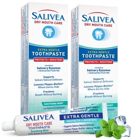 Salivea Dry Mouth Care Anticavity Fluoride Toothpaste, Soothing Mint, 4.3 oz, 2 pack
