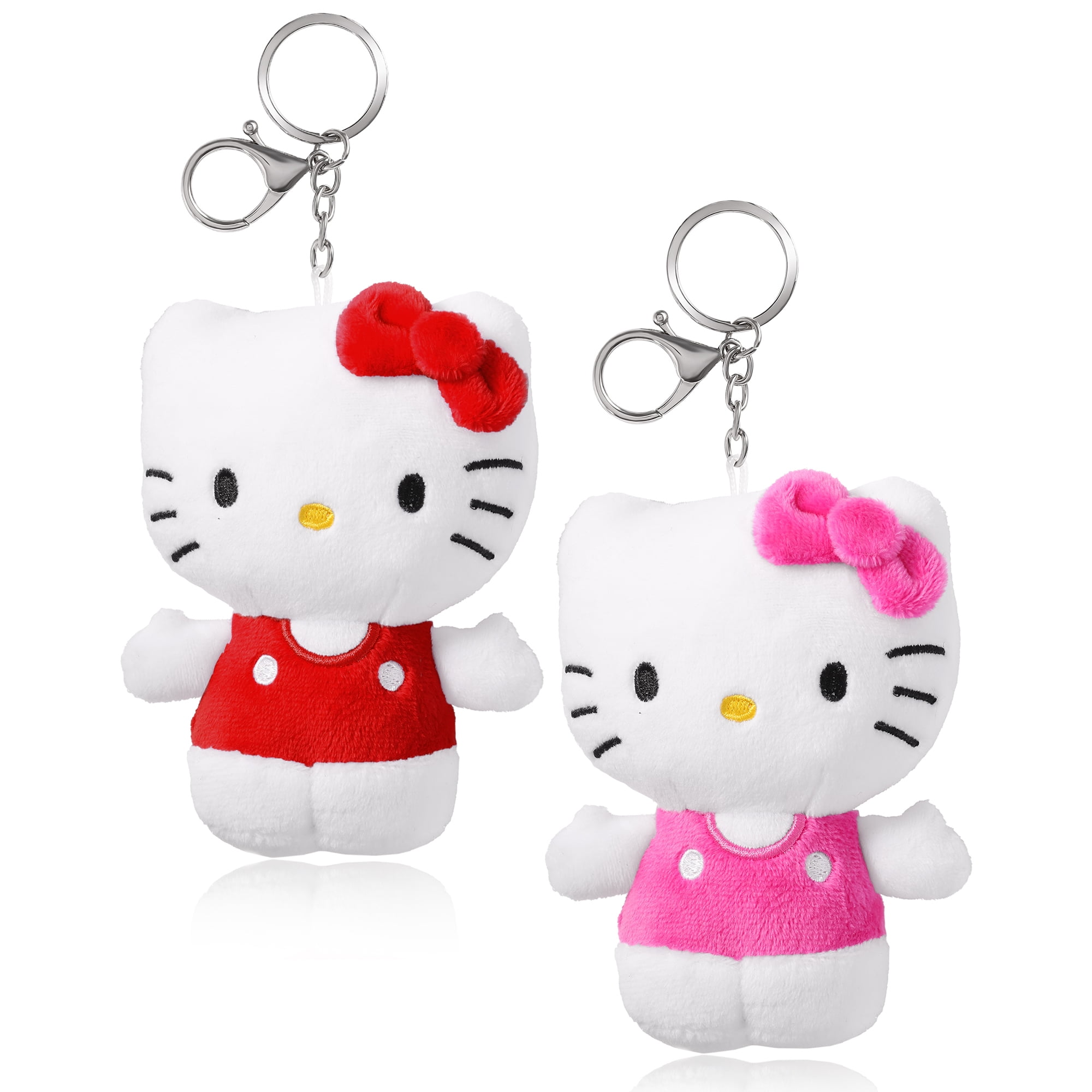 Hello Kitty Plush Keychain Set of 2, Sanrio Bag Charm, Red & Pink