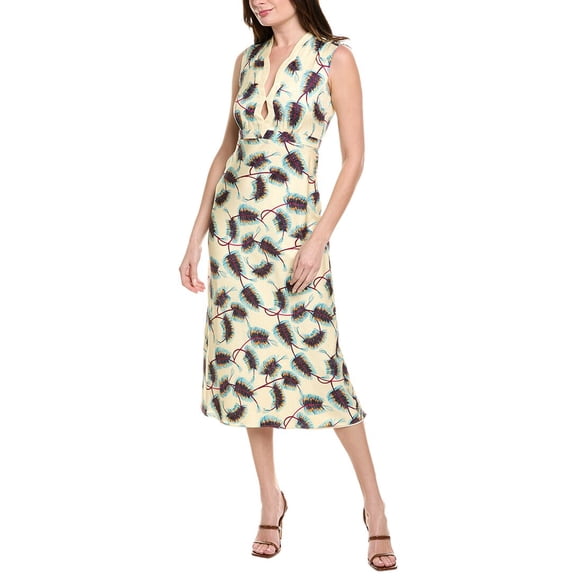 SALONI womens Dotty Stamped Satin Silk Midi Dress, UK8/ US 4, Black