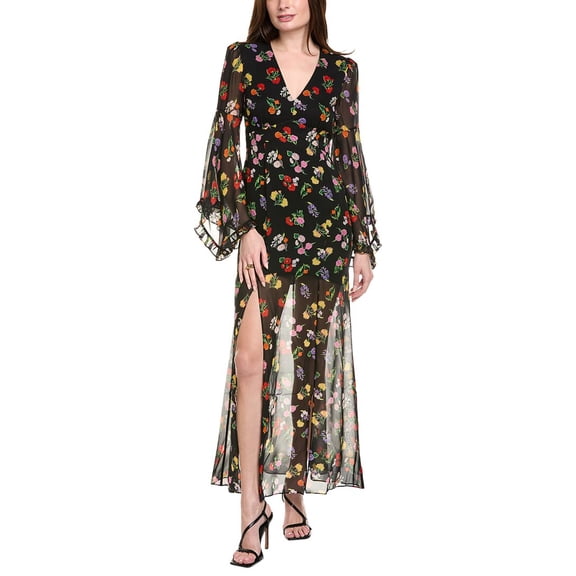 SALONI womens Georgette Silk Maxi Dress, UK4/US 0, Black