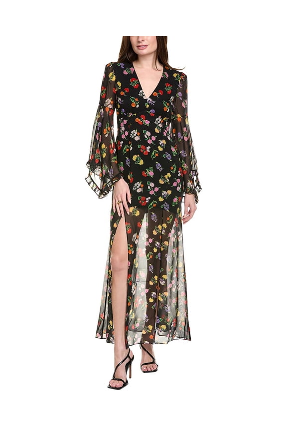 womens Georgette Silk Maxi Dress, UK4/US 0, Black