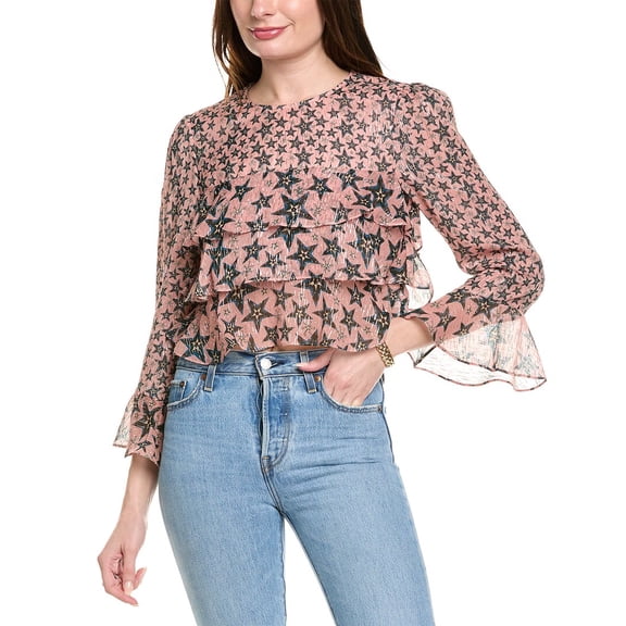 SALONI womens Jacquard Silk-Blend Top, UK12/US 8, Pink