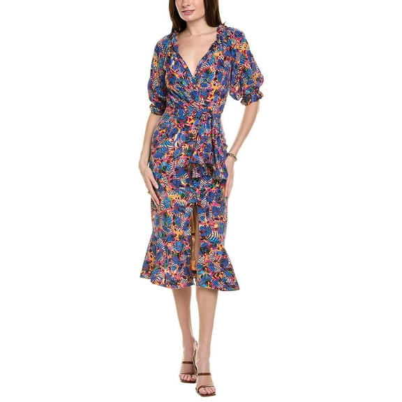 SALONI womens Silk Midi Dress, UK8/ US 4, Blue