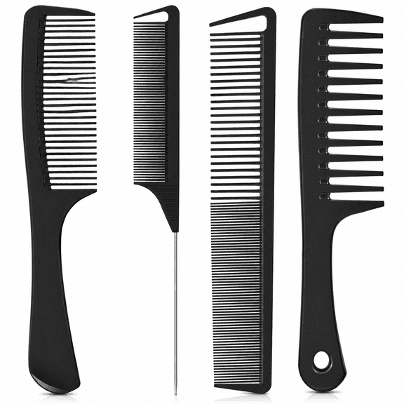 SALONSILK 4PCS Professional Comb Set, Wide Tooth Rat Tail Fine Tooth Hair Combs, Braiding Cutting Barber Styling Curly Parting Set for Men and Women