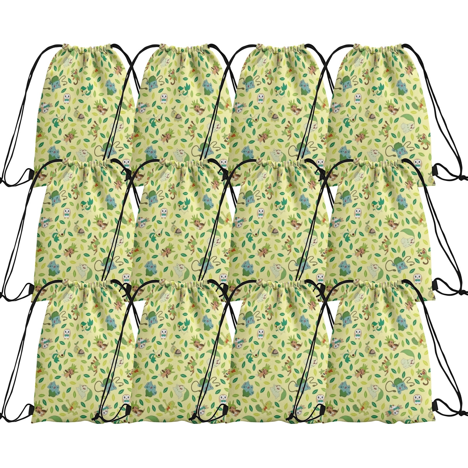 16 Pack Drawstring Party Favor Bags - 8 Animal Designs, 30x25cm, Polyester, Reusable Goody Bags For Kids Birthdays