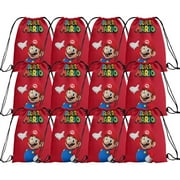 SALQGBUW Super Mario 12 Pack Drawstring Candy Bags – Fun Cartoon Party Favor Bags for Birthday, Celebrations, Gift Giving, and Everyday Surprises(10.6 x 13.3 Inch)