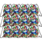 SALQGBUW Super Mario 12 Pack Drawstring Candy Bags – Fun Cartoon Party Favor Bags for Birthday, Celebrations, Gift Giving, and Everyday Surprises(10.6 x 13.3 Inch)