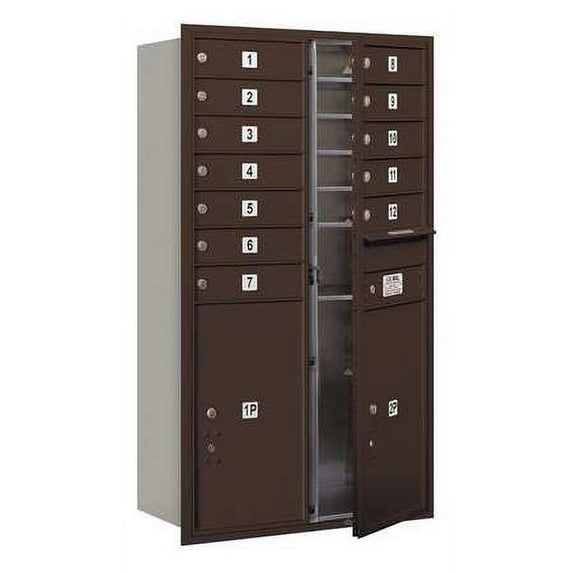 SALSBURY INDTRIES 3713D-12ZFU Horiz Mailbox,PS,14Dr,Bronze,FL,48in