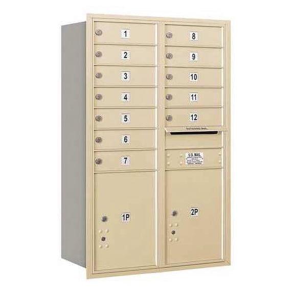 SALSBURY INDUSTRIES 3712D-12SRU Horiz Mailbox,USPS,14Dr,Sand,RL,44-1/2in