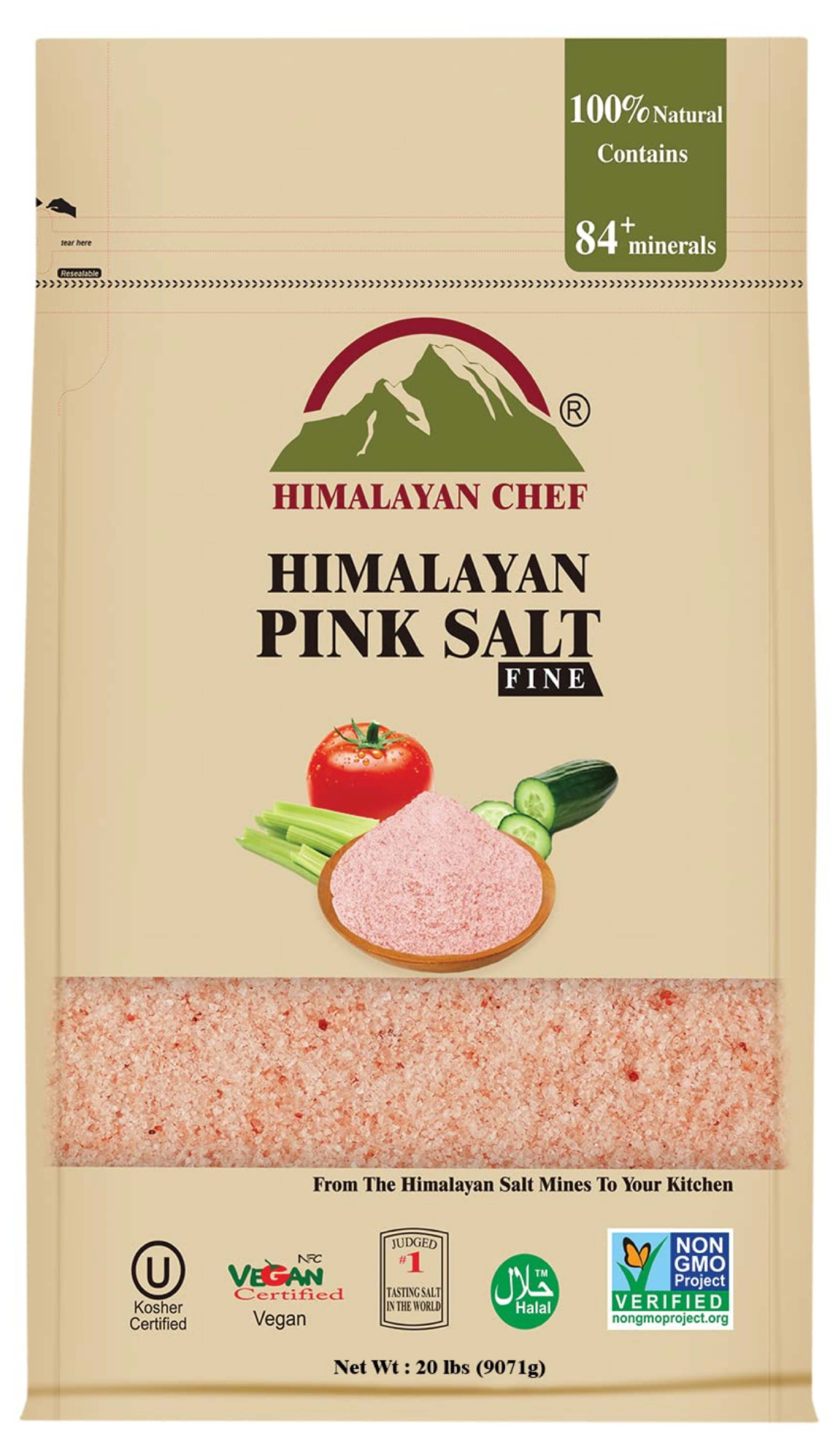 SALT 84 Natural Pink Salt, Extra Fine Grain, Vacuum Pack - 20 lbs Bag