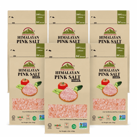 Himalayan Chef Pink Salt, Coarse Grain, All Purpose Seasoning and Grinder Refill 1 lb (Pack of 6)