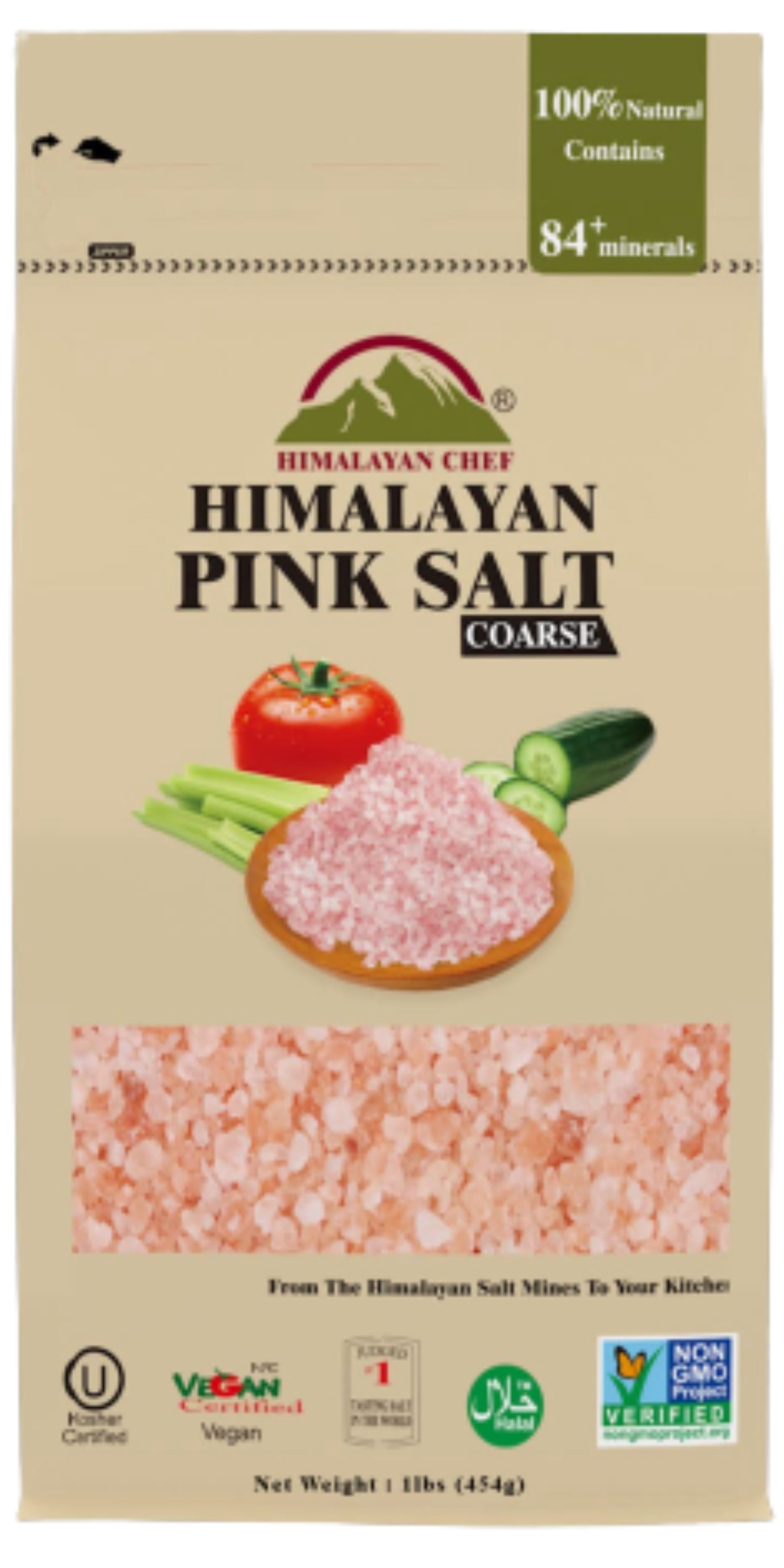 Himalayan Chef Pink Salt, Coarse Grain, All Purpose Seasoning and Grinder Refill 1 lb (Pack of 6)