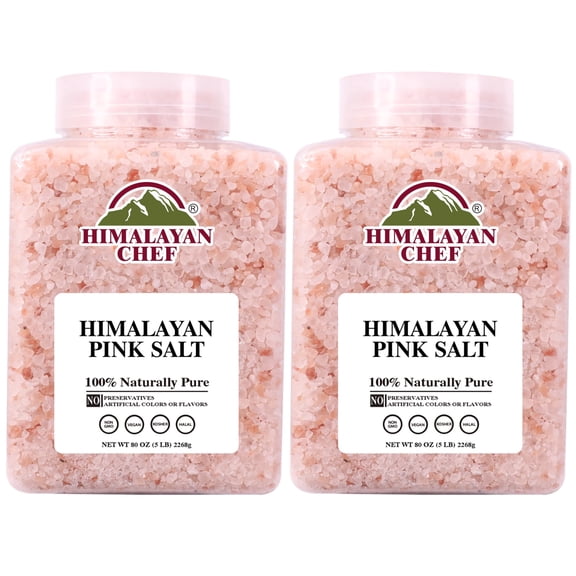 Himalayan Chef Himalayan Fine and Coarse Pink Salt Hand-Minded, Sun-Dried, Flavor Burst! Spice Up Meals & Relax With Minerals 10 lbs Jar Pack of 2