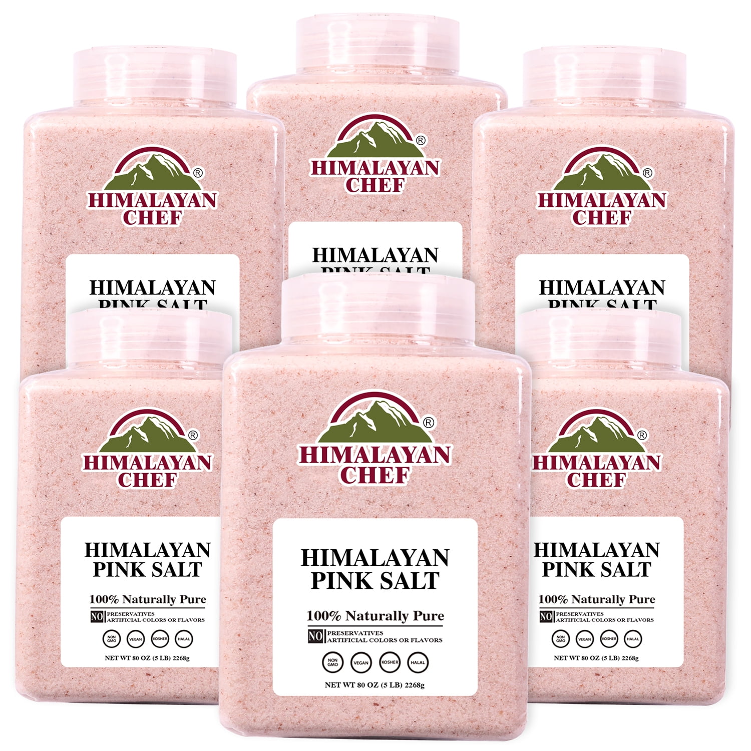 SALT 84 Pink Himalayan Salt – Fine Grain, 5 lbs Each (Pack of 6), Ideal for Cooking & Seasoning, Plastic Jar