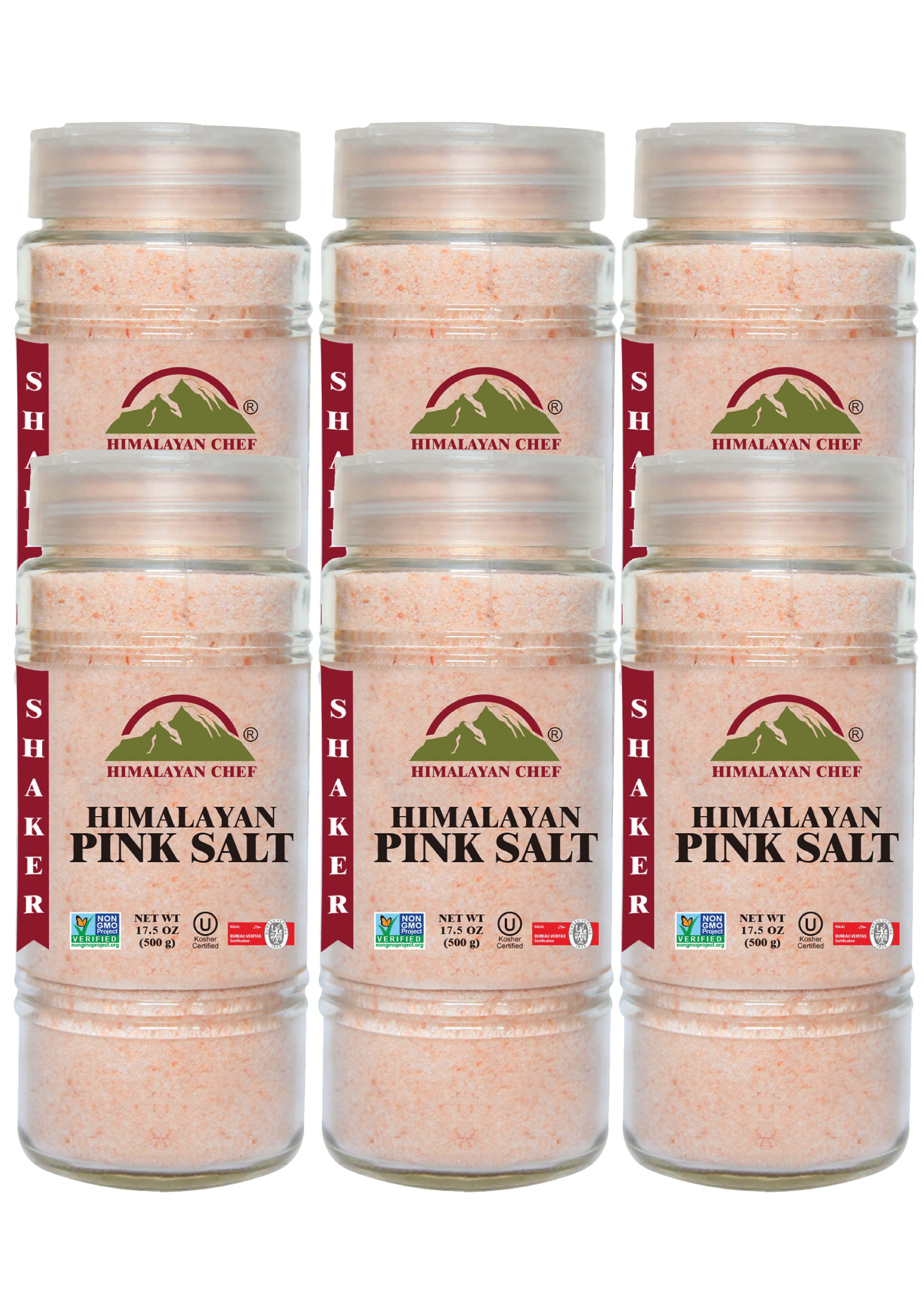 SALT 84 Pink Salt, Fine Grain Glass Shaker, Non-GMO and Kosher Salt, 17.5 oz Shaker, Pack of 6