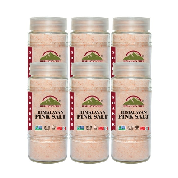 SALT 84 Pink Salt, Fine Grain Glass Shaker, Non-GMO and Kosher Salt, 17.5 oz Shaker, Pack of 6