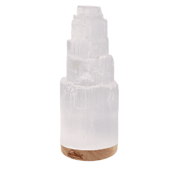 SALT 84 Selenite Crystal Lamp 20cm, LED Light Bulb with Wooden Base - White, Home Dcor