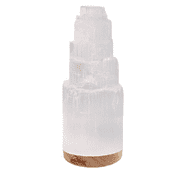 SALT 84 Selenite Crystal Lamp 20cm, LED Light Bulb with Wooden Base - White, Home Décor