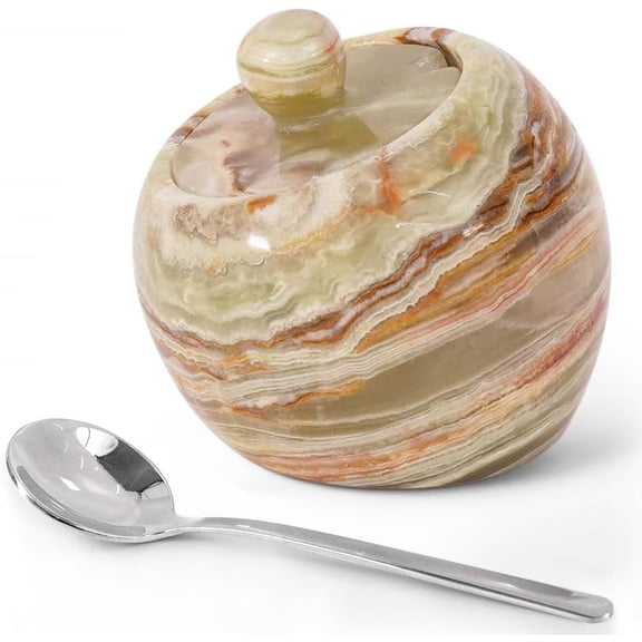 Radicaln Marble Salt Cellar with Lid 3 inches Green Onyx Salt Jar and Table Salt Storage For Kitchen Countertop, Ideal Salt Container, Salt Dish and Sugar Bowl For Table