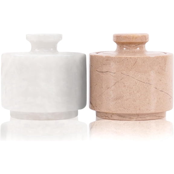 Radicaln Marble Salt Cellar with Lid 3 inche White and Verona Handmade Salt, Pepper Bowls set of 2, Seasoning Containers Kitchen Storage, Ideal for Spice Jars, Salt Dish for table