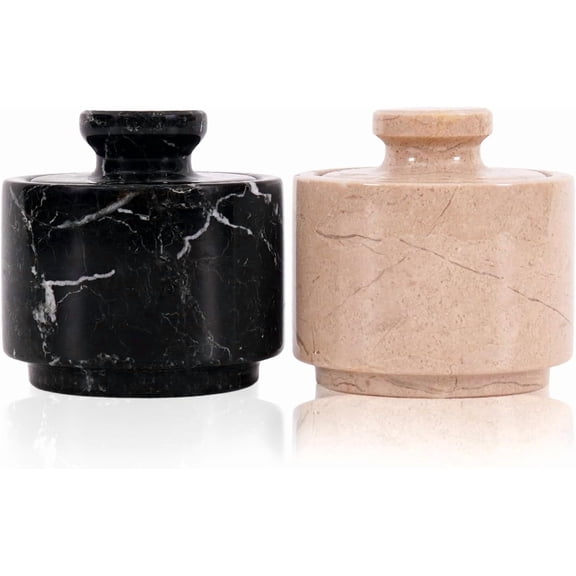Radicaln Marble Salt Cellar with Lid 3 inch Black Onyx and Green Handmade Salt Box set of 2 , Spice Jar for Kitchen Counter, Salt Holder, Sugar Bowl, Salt Dish, Salt Container For Housewarming Gift