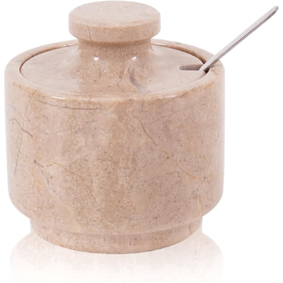 Radicaln Marble Salt Cellar with Lid and Spoon 3 inch Verona Handmade Salt Jar & Table Salt Storage For Kitchen Countertop, Ideal Salt Container, Salts Dish & Sugar Bowl For Table