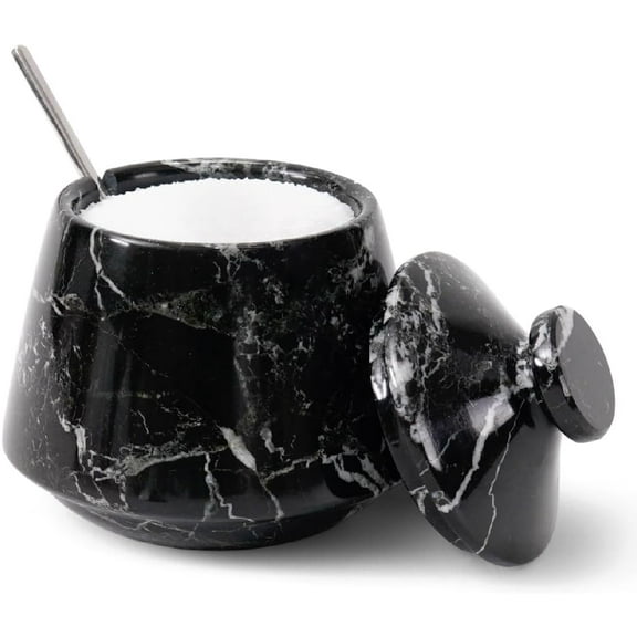 Radicaln Black Onyx Marble 4" Salt Cellar with Lid and Spoon | Salt Container, Spice Jars, Salt Dish, Sugar Bowl & Seasoning Holder for Kitchen Storage & Dining Décor
