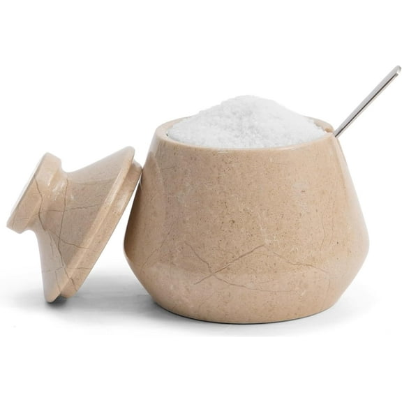 Radicaln Verona Marble 3" Salt Cellar with Lid and Spoon – Salt Container, Spice Jars, Sugar Bowl, Salt Holder & Seasoning Container for Kitchen Storage & Countertop Décor
