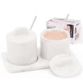 thumbnail image 1 of Radicaln Marble Salt Cellar With Lid and Tray 4 Inch White Flaky Salt Box for Dining Table Decor - Set of 2 Seasoning Containers, Spice Jars & Sugar Bowl With Spoon for Kitchen Countertop Storage, 1 of 7