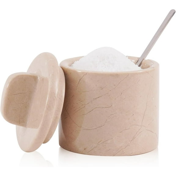 Radicaln Verona Marble 3" Salt Cellar with Lid and Spoon – Luxury Kitchen Spice Storage, Salt Box, Seasoning Holder, Sugar Bowl, Countertop Salt Container for Home Cooking