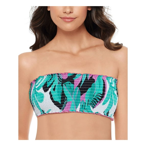 SALT + COVE Women's Aqua Ruffled Smocked Bandeau Swimsuit Top M