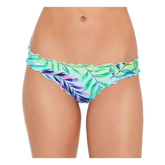 SALT + COVE Women's Aqua Tropical Print Stretch Skimpy Bottom Coverage Ruffled Hipster Swimsuit Bottom L