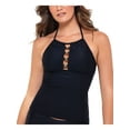thumbnail image 1 of SALT + COVE Women's Black Beaded Ribbed Halter Tankini Swimsuit Top S, 1 of 4