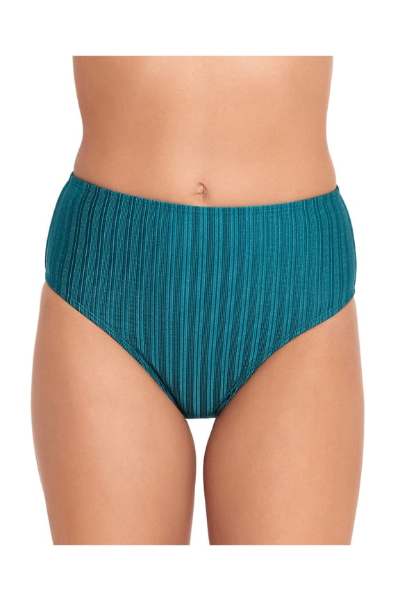 Women's Green Seersucker Lined Moderate Coverage High Waisted Swimsuit Bottom L